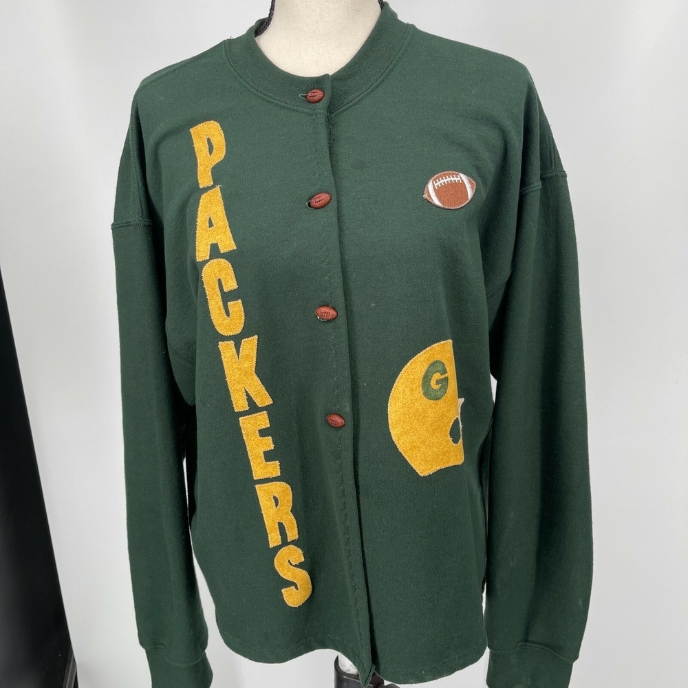 Green Bay Packers NFL Gildan Sweatshirt WOMENS One of a Kind Button Close L